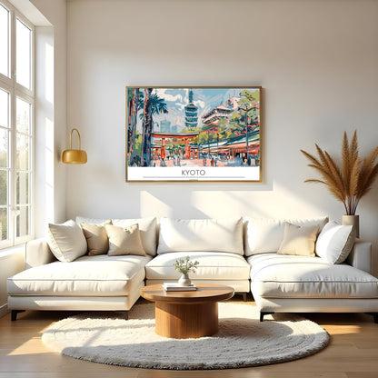 Immerse yourself in the captivating essence of Kyoto with this exquisite illustrated artwork. The for Living Room