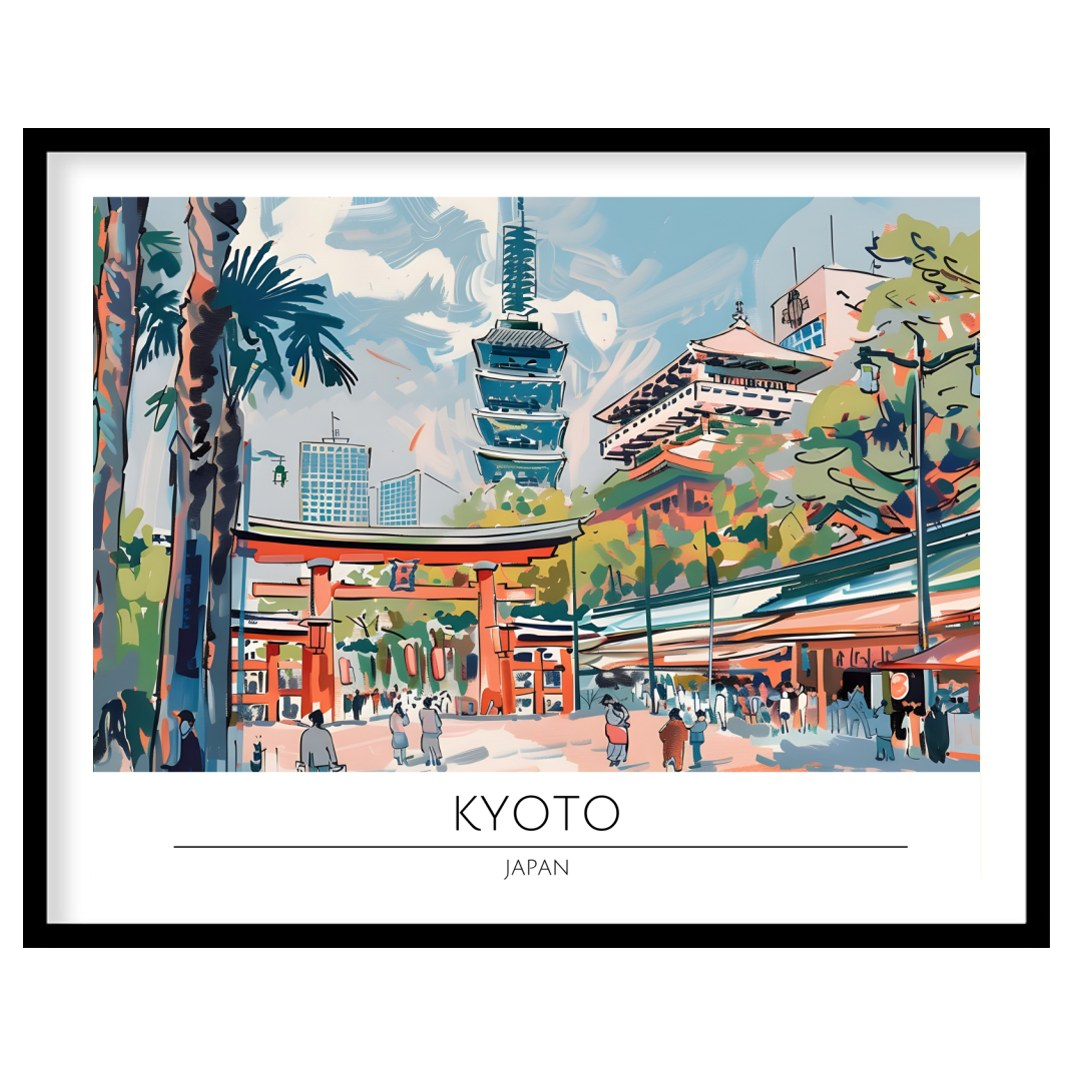 Immerse yourself in the captivating essence of Kyoto with this exquisite illustrated artwork. The for residence