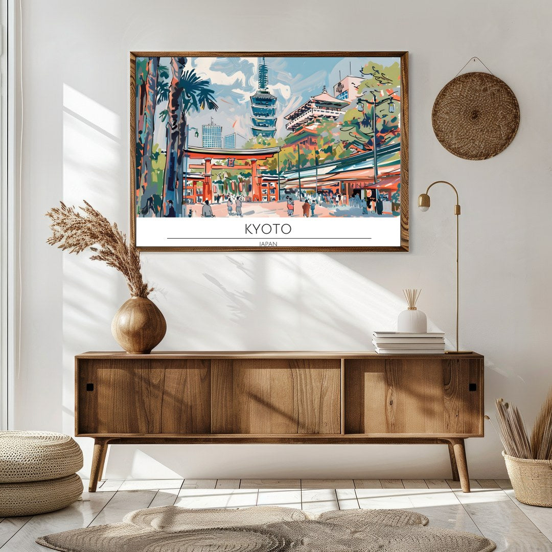Immerse yourself in the captivating essence of Kyoto with this exquisite illustrated artwork. The for Sitting Area