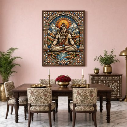 Immerse yourself in the divine tranquility of Lord Shiva depicted in this magnificent artwork. for Dining
