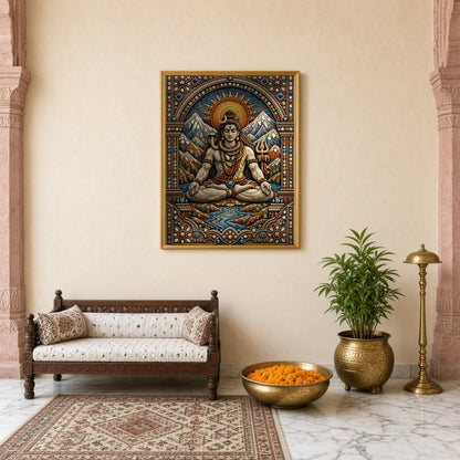 Immerse yourself in the divine tranquility of Lord Shiva depicted in this magnificent artwork. for Entrance
