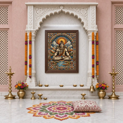 Immerse yourself in the divine tranquility of Lord Shiva depicted in this magnificent artwork. for Home Temple