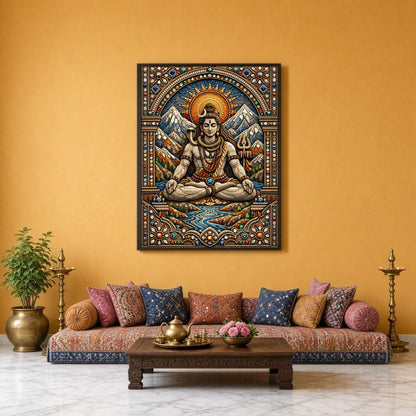 Immerse yourself in the divine tranquility of Lord Shiva depicted in this magnificent artwork. for Sitting Lounge