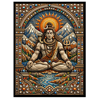 Immerse yourself in the divine tranquility of Lord Shiva depicted in this magnificent artwork. for studio