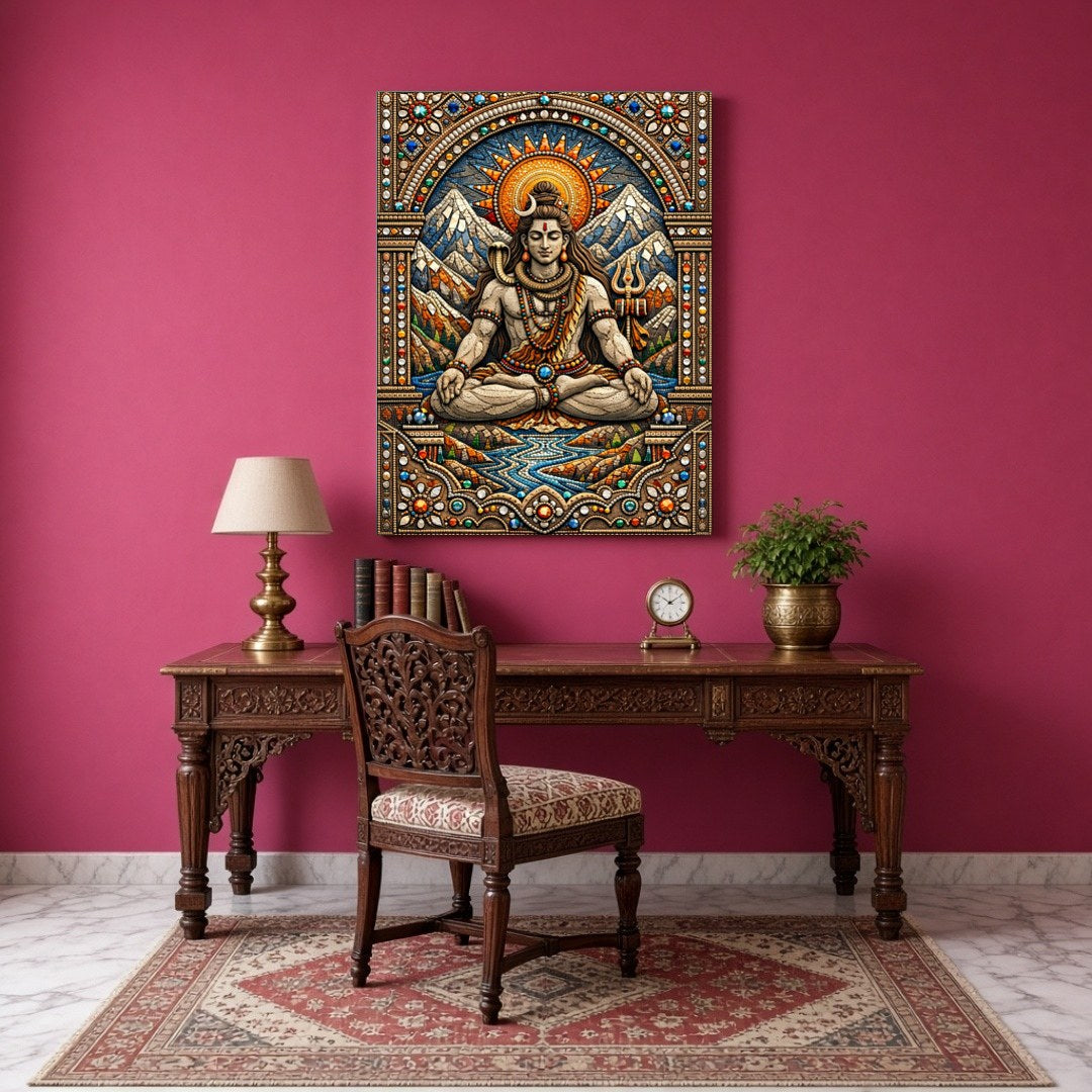 Immerse yourself in the divine tranquility of Lord Shiva depicted in this magnificent artwork. for Study