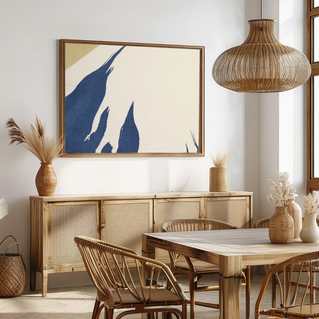 Capture the tranquil beauty of Mount Fuji with this minimalist artwork that combines soft beige and for Dining