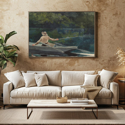 Immerse yourself in the calming and reflective scene of a lone fisherman casting his line amidst for Family Room