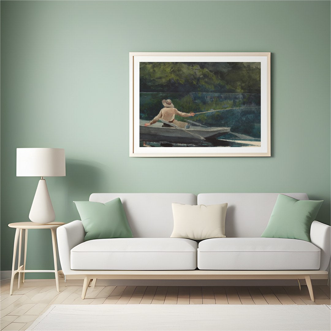 Immerse yourself in the calming and reflective scene of a lone fisherman casting his line amidst for Hall
