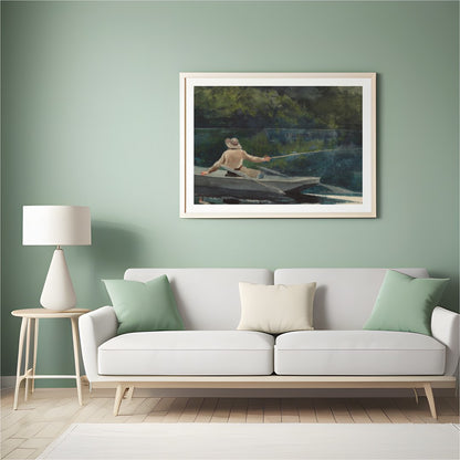 Immerse yourself in the calming and reflective scene of a lone fisherman casting his line amidst for Hall