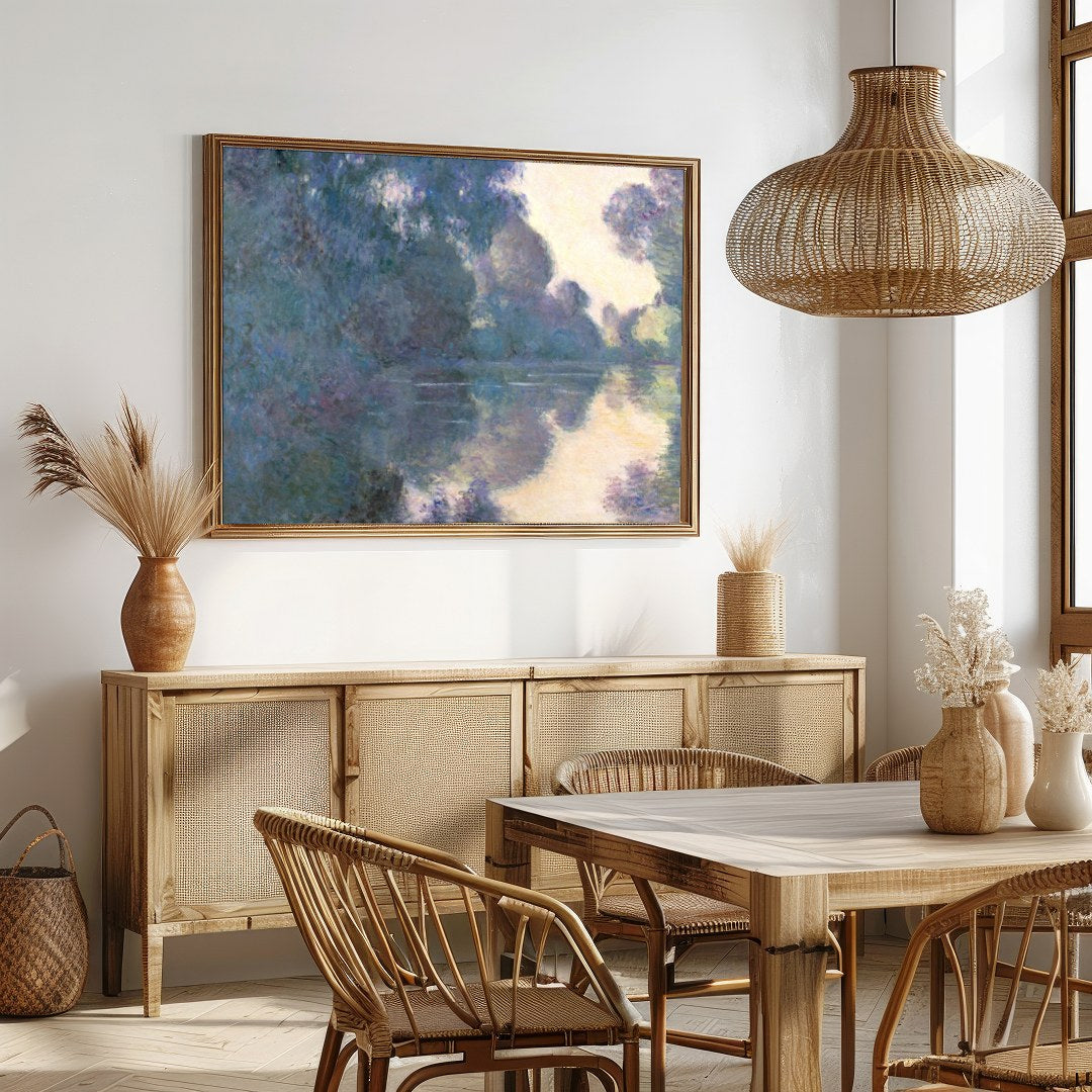 Immerse yourself in the tranquil beauty of 'Serenity on the Water,' a stunning artwork that for Dining