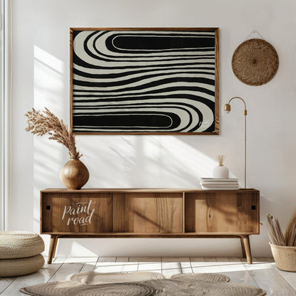 """Serpentine Flow"" captures the dynamic interplay of black and white, creating a mesmerizing visu… for living room
