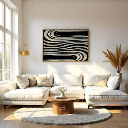 """Serpentine Flow"" captures the dynamic interplay of black and white, creating a mesmerizing visu… for living room