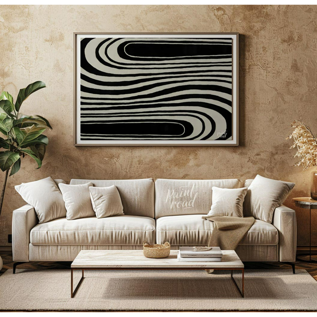 """Serpentine Flow"" captures the dynamic interplay of black and white, creating a mesmerizing visu… for living room