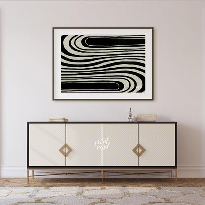 """Serpentine Flow"" captures the dynamic interplay of black and white, creating a mesmerizing visu… for living room