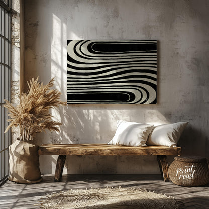 """Serpentine Flow"" captures the dynamic interplay of black and white, creating a mesmerizing visu… for living room