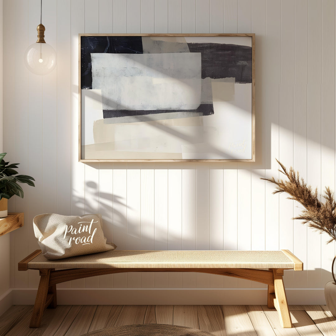 "This abstract painting, ""Shadow Horizon II"" by Jennifer Goldberger, features a composition of la… for entryway