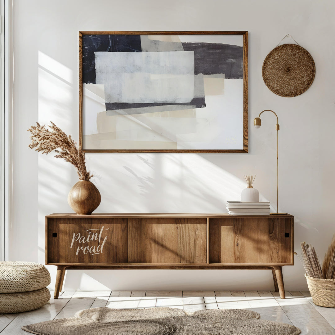 "This abstract painting, ""Shadow Horizon II"" by Jennifer Goldberger, features a composition of la… for living room