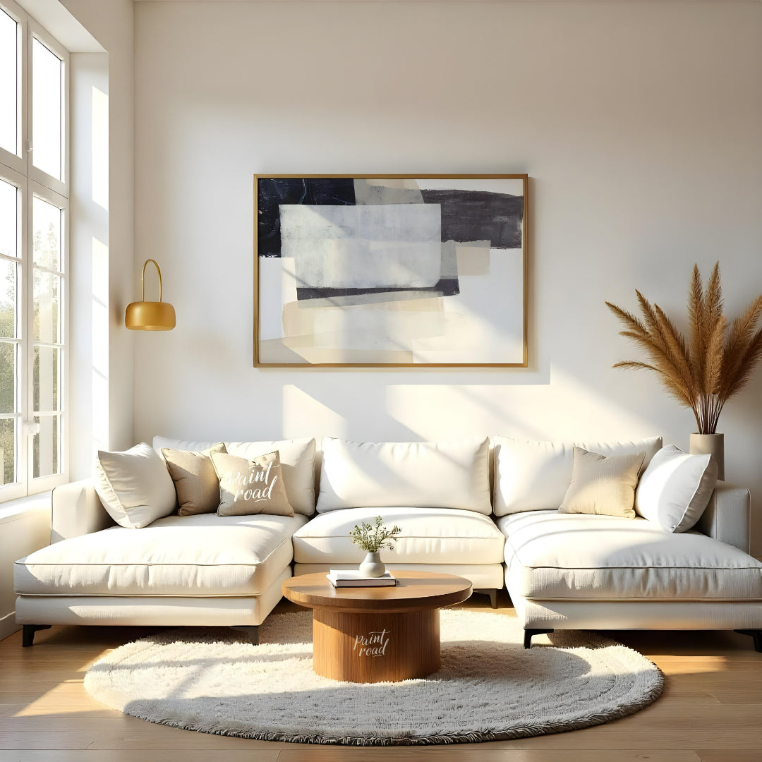 "This abstract painting, ""Shadow Horizon II"" by Jennifer Goldberger, features a composition of la… for living room