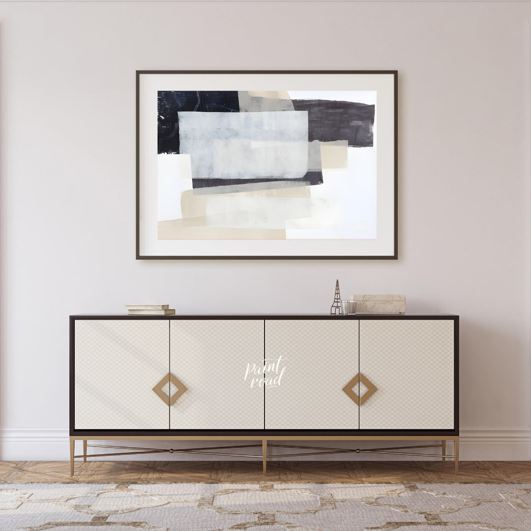 "This abstract painting, ""Shadow Horizon II"" by Jennifer Goldberger, features a composition of la… for living room