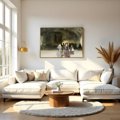This evocative piece captures the mystique of an ancient gathering, blending shadowy figures with for Living Room