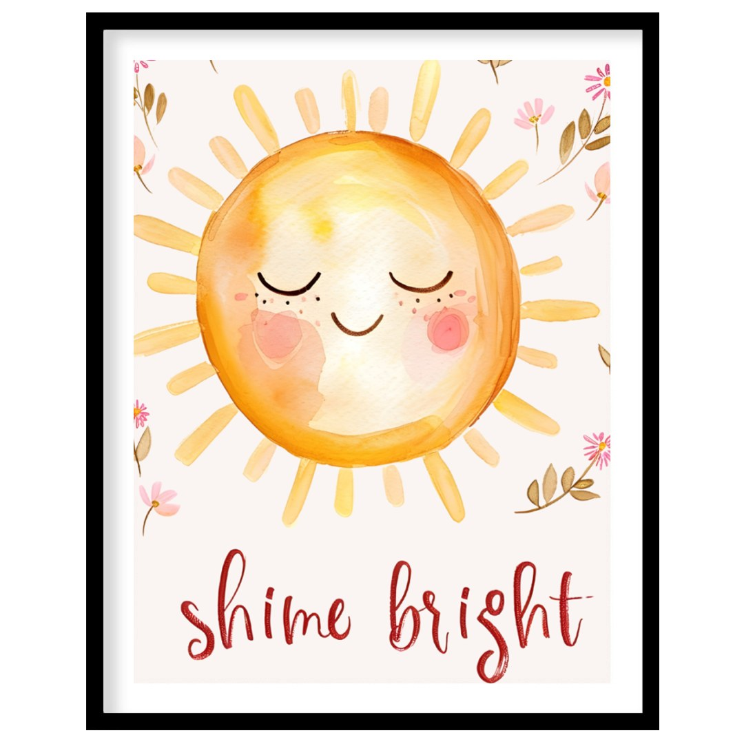 Radiating warmth, joy, and optimism, this charming poster features a watercolor-style smiling sun w… for home