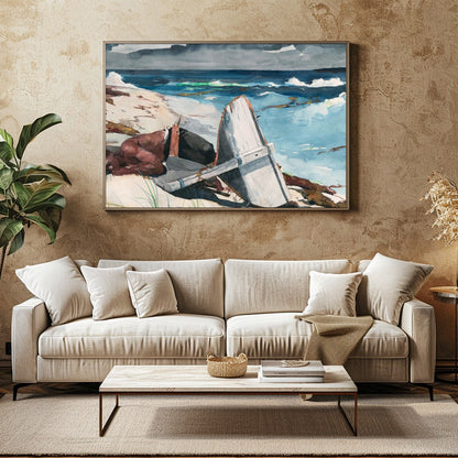 Immerse yourself in the tranquil beauty of 'Shipwrecked Serenity,' a captivating watercolor for Family Room