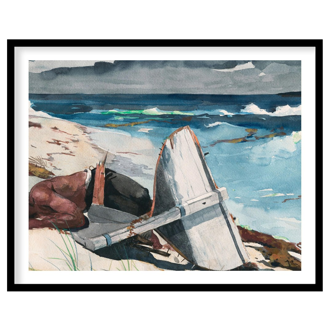 Immerse yourself in the tranquil beauty of 'Shipwrecked Serenity,' a captivating watercolor for gallery