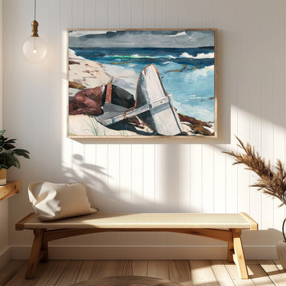 Immerse yourself in the tranquil beauty of 'Shipwrecked Serenity,' a captivating watercolor for Hallway