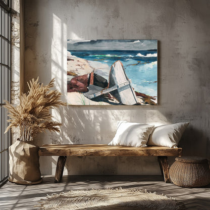 Immerse yourself in the tranquil beauty of 'Shipwrecked Serenity,' a captivating watercolor for Veranda