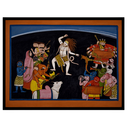 This enchanting artwork captures the essence of Shiva's dynamic dance surrounded by lively Ganas for room