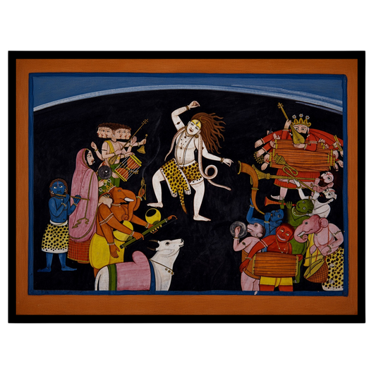 This enchanting artwork captures the essence of Shiva's dynamic dance surrounded by lively Ganas for room