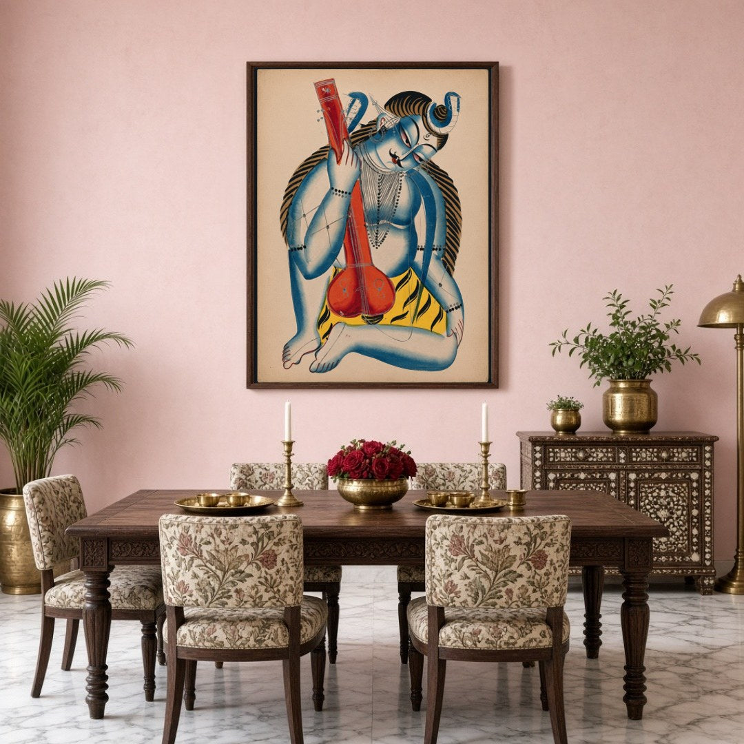 Immerse yourself in the enchanting presence of Shiva depicted as a musician in this exquisite for Dining