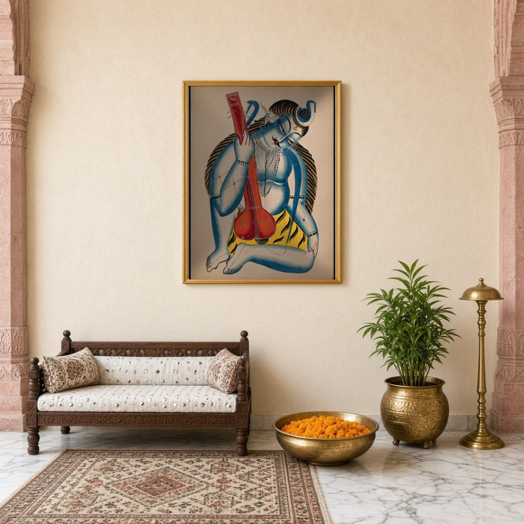 Immerse yourself in the enchanting presence of Shiva depicted as a musician in this exquisite for Entrance