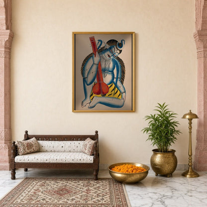Immerse yourself in the enchanting presence of Shiva depicted as a musician in this exquisite for Entrance