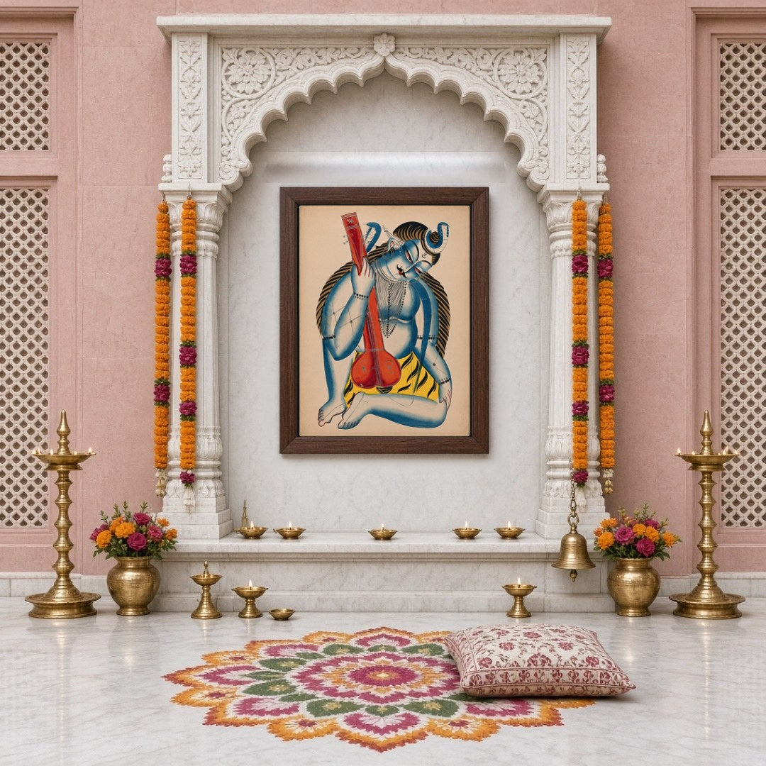 Immerse yourself in the enchanting presence of Shiva depicted as a musician in this exquisite for Home Temple
