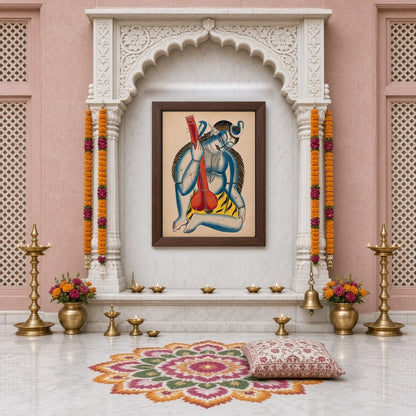 Immerse yourself in the enchanting presence of Shiva depicted as a musician in this exquisite for Home Temple