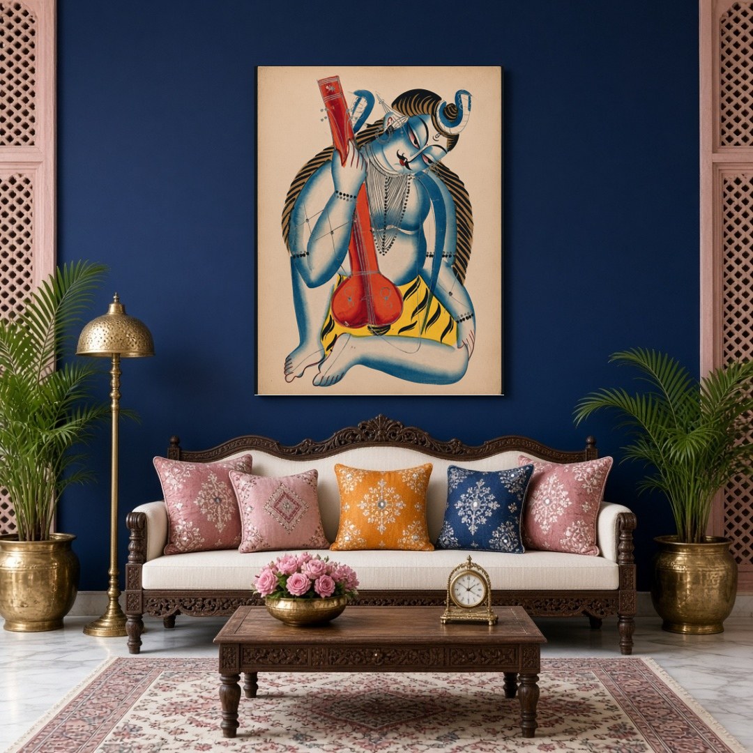 Immerse yourself in the enchanting presence of Shiva depicted as a musician in this exquisite for Living Room