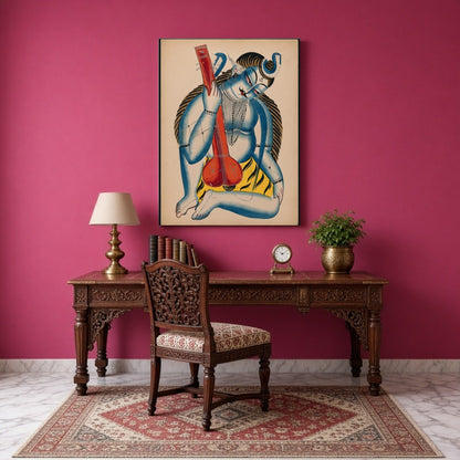 Immerse yourself in the enchanting presence of Shiva depicted as a musician in this exquisite for Study