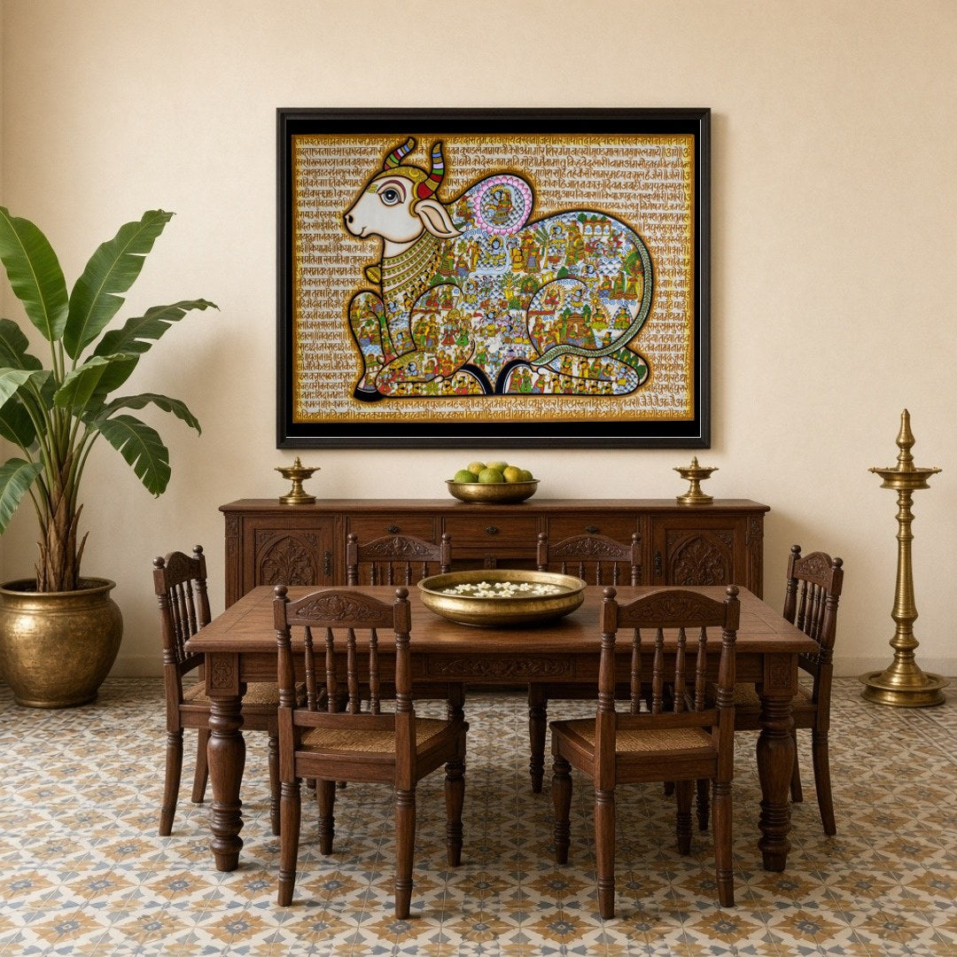 Dive into the rich tapestry of Indian mythology with this captivating Pichwai art, depicting Lord for Dining
