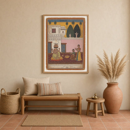 This captivating artwork showcases Lord Shiva in a regal pose, adorned with vibrant hues, as for Entrance