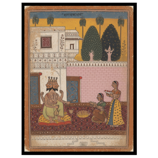 This captivating artwork showcases Lord Shiva in a regal pose, adorned with vibrant hues, as for sanctuary