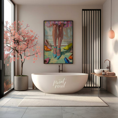 This beautiful painting playfully captures a moment of indecision amidst a colorful collection of f… for bathroom