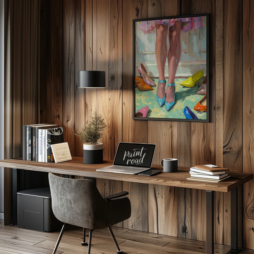 This beautiful painting playfully captures a moment of indecision amidst a colorful collection of f… for office