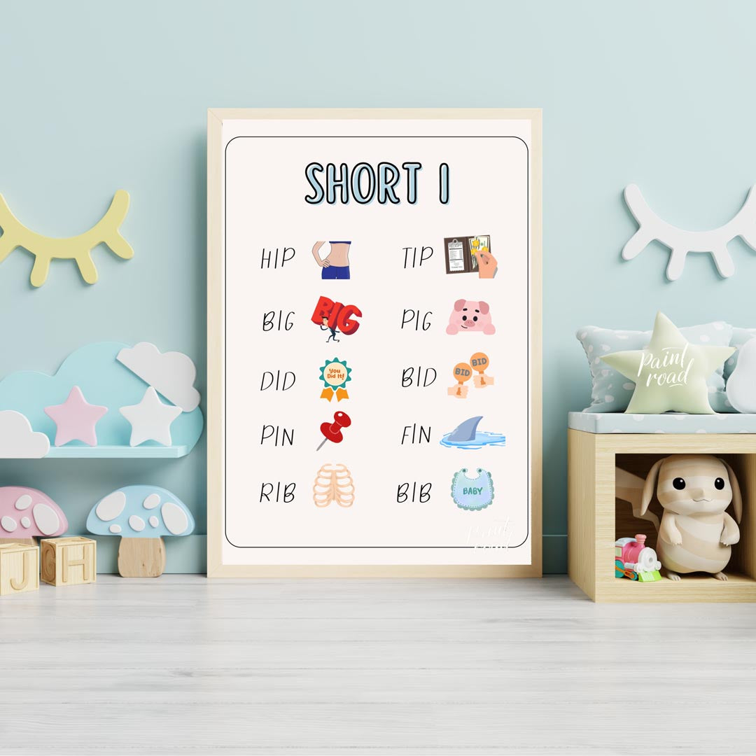 This clear and engaging educational poster, titled "SHORT I," is designed to help young learners id… for nursery