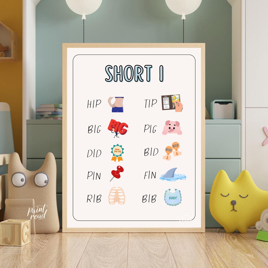 This clear and engaging educational poster, titled "SHORT I," is designed to help young learners id… for nursery