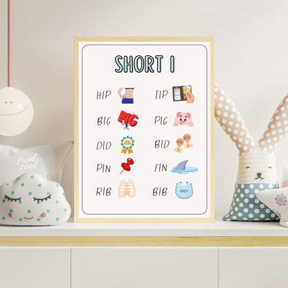 This clear and engaging educational poster, titled "SHORT I," is designed to help young learners id… for nursery