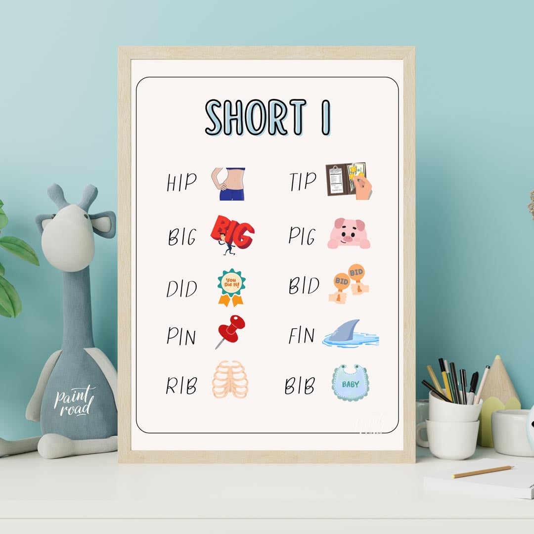 This clear and engaging educational poster, titled "SHORT I," is designed to help young learners id… for nursery