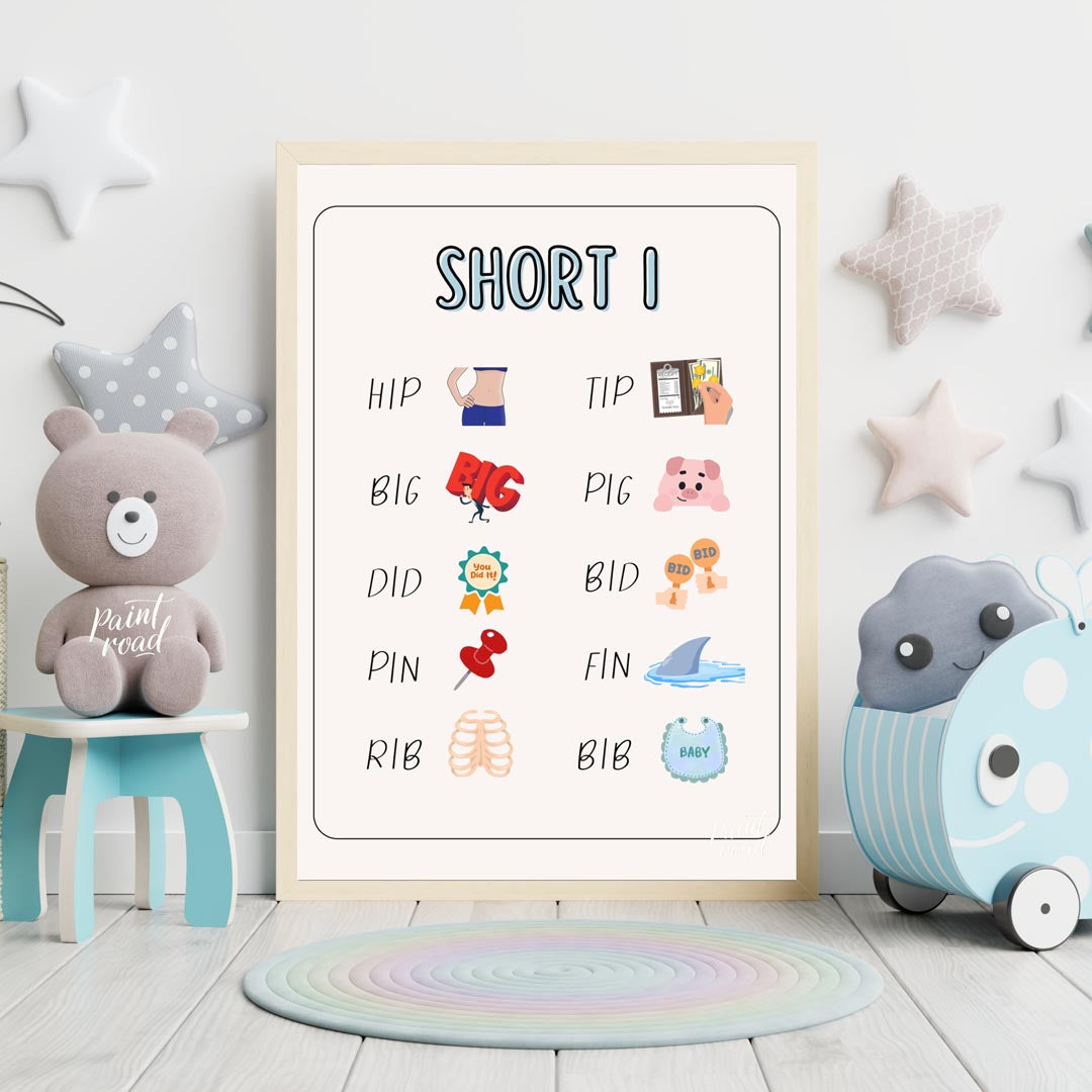 This clear and engaging educational poster, titled "SHORT I," is designed to help young learners id… for nursery