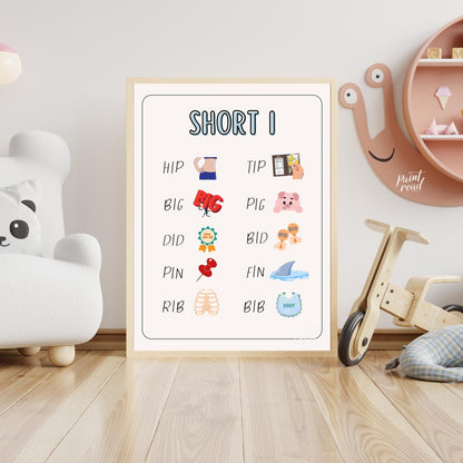 This clear and engaging educational poster, titled "SHORT I," is designed to help young learners id… for nursery