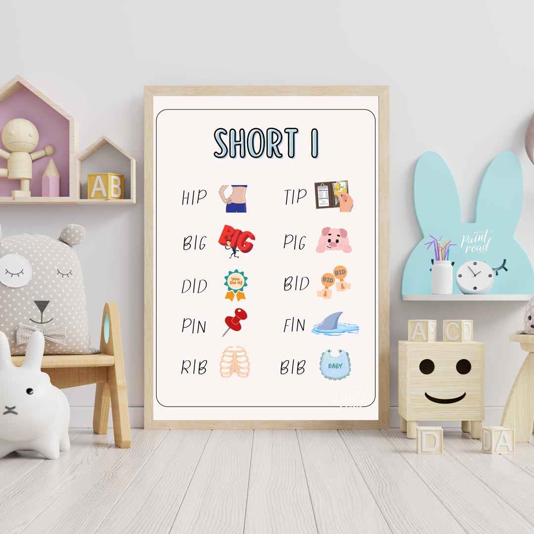 This clear and engaging educational poster, titled "SHORT I," is designed to help young learners id… for nursery